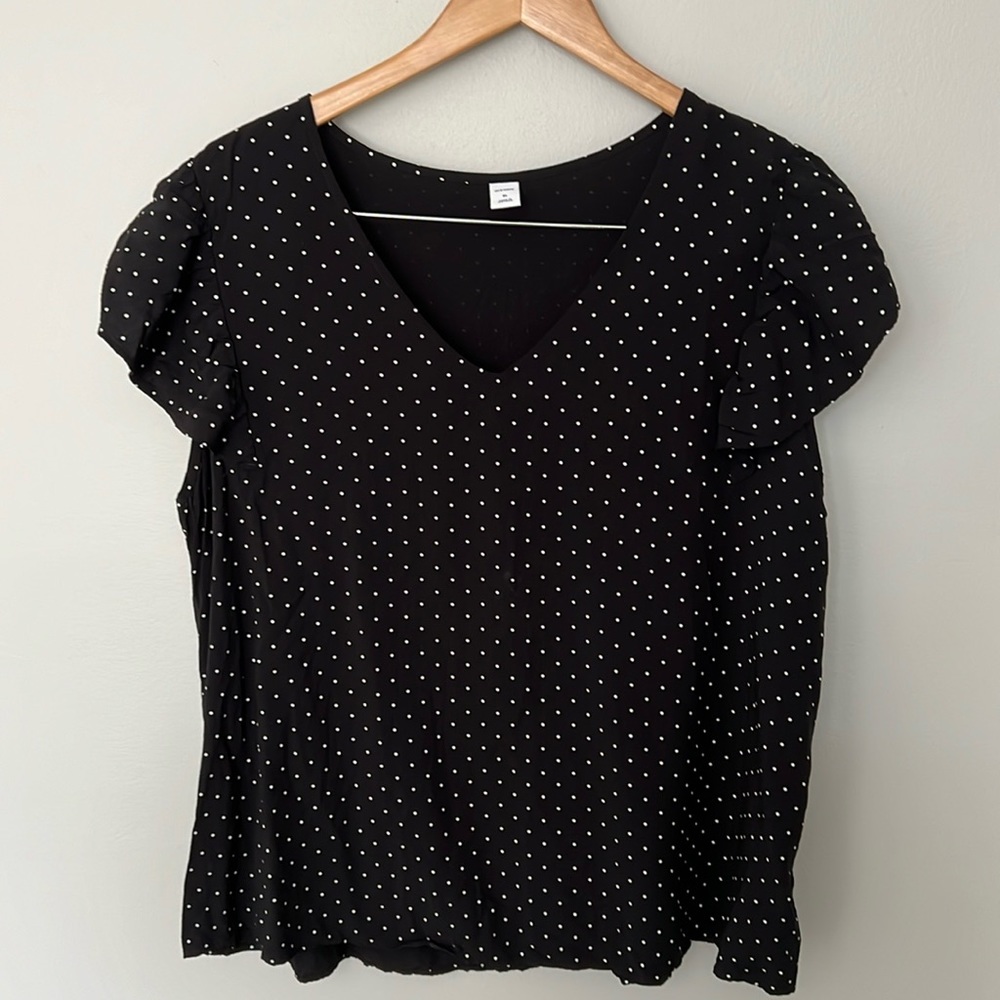 Old Navy Black Blouse with White Dots Blouse